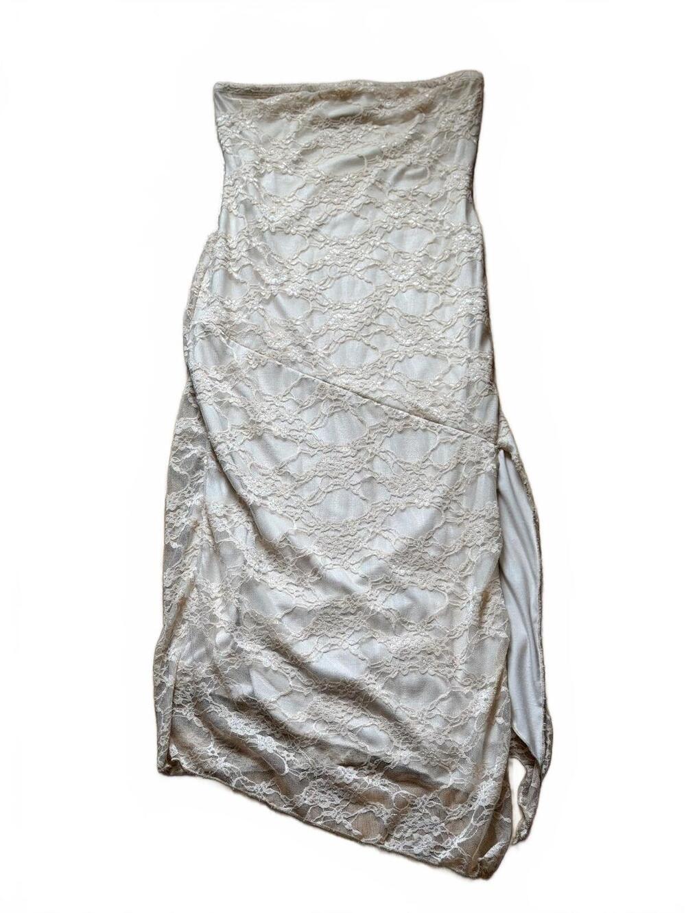 NWT Beige Strapless Dress Midi Medium See You Monday Wedding Summer Cruise Party